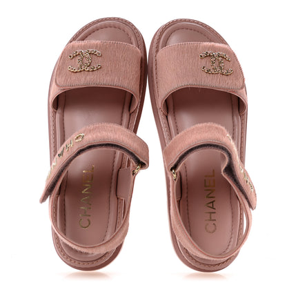 Chanel Calfskin Hair Suede Shearling Dad Sandals 40 Light Pink 2 of 12