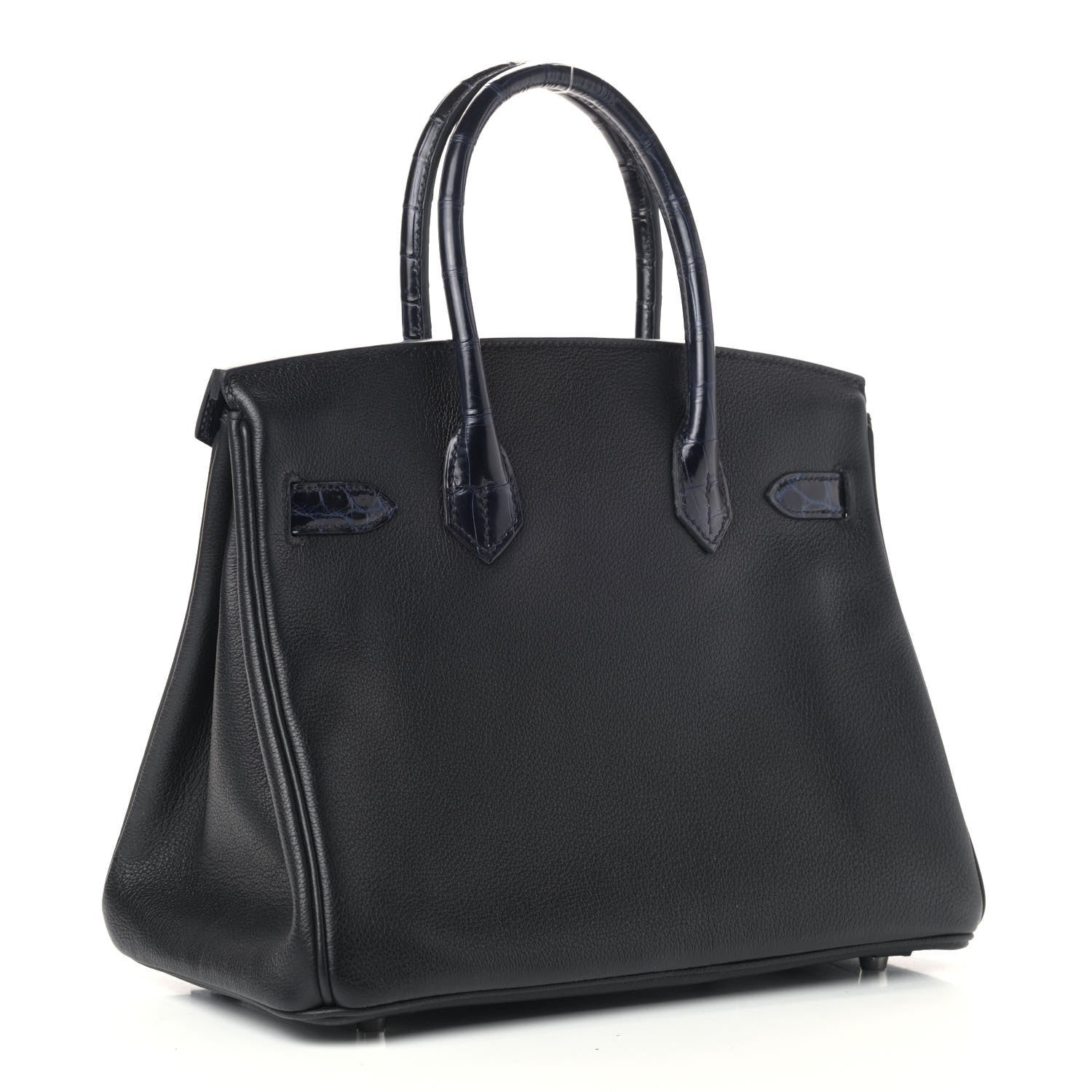 Hermes Taurillon Novillo Shiny Niloticus Crocodile Birkin Touch 30 Black Bleu Marine 2 of 9