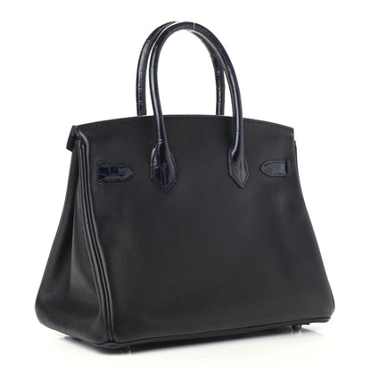 Hermes Taurillon Novillo Shiny Niloticus Crocodile Birkin Touch 30 Black Bleu Marine 2 of 9