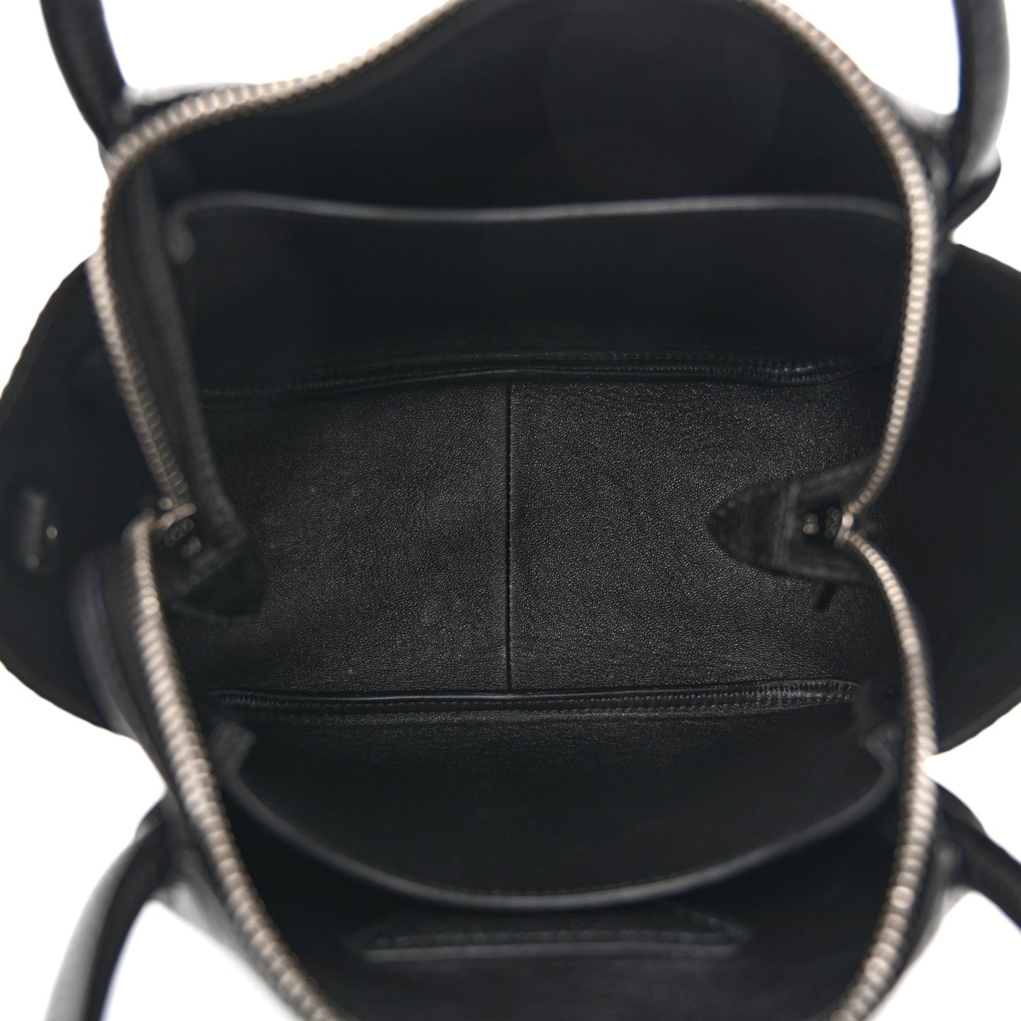 Vitello Daino Soft Mini Zippered Top Handle Bag Black