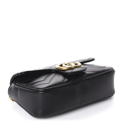Gucci Calfskin Matelasse Super Mini GG Marmont Shoulder Bag Black 4 of 11
