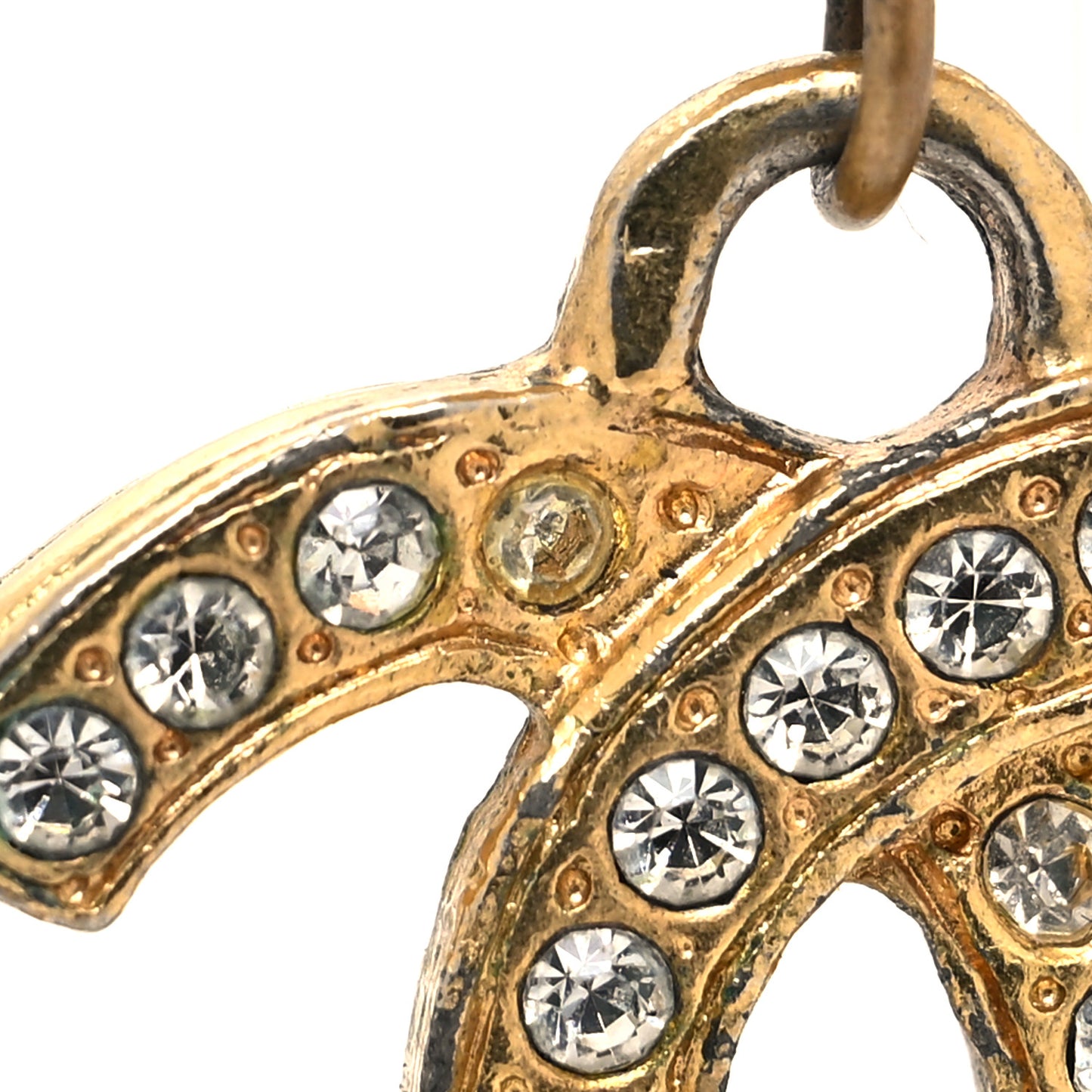 Crystal CC Large Clip On Drop Earrings Gold