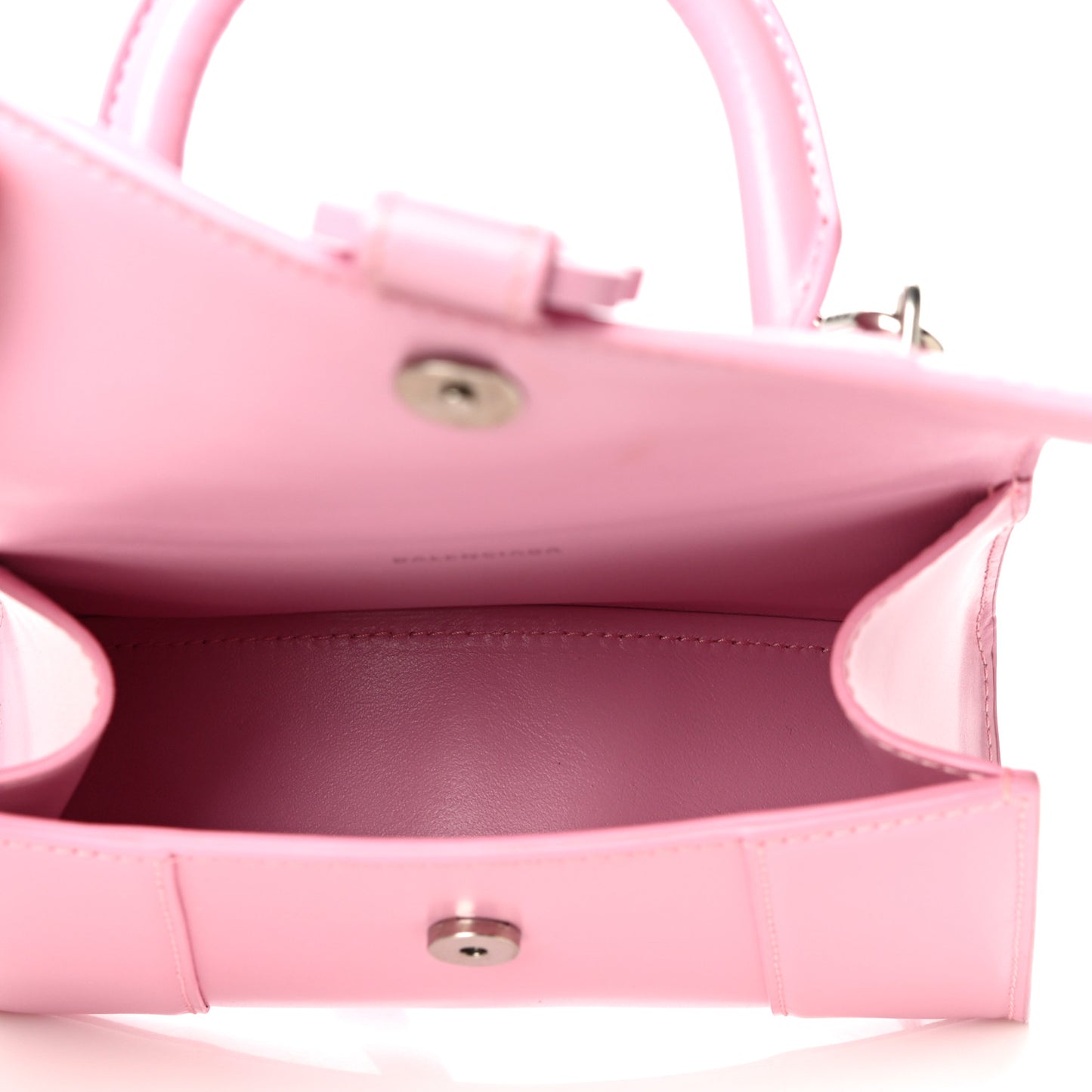 Shiny Box Calfskin Tonal B Hourglass Top Handle Bag XS Candy Pink