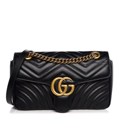 Gucci Calfskin Matelasse Small GG Marmont Shoulder Bag Black 1 of 6