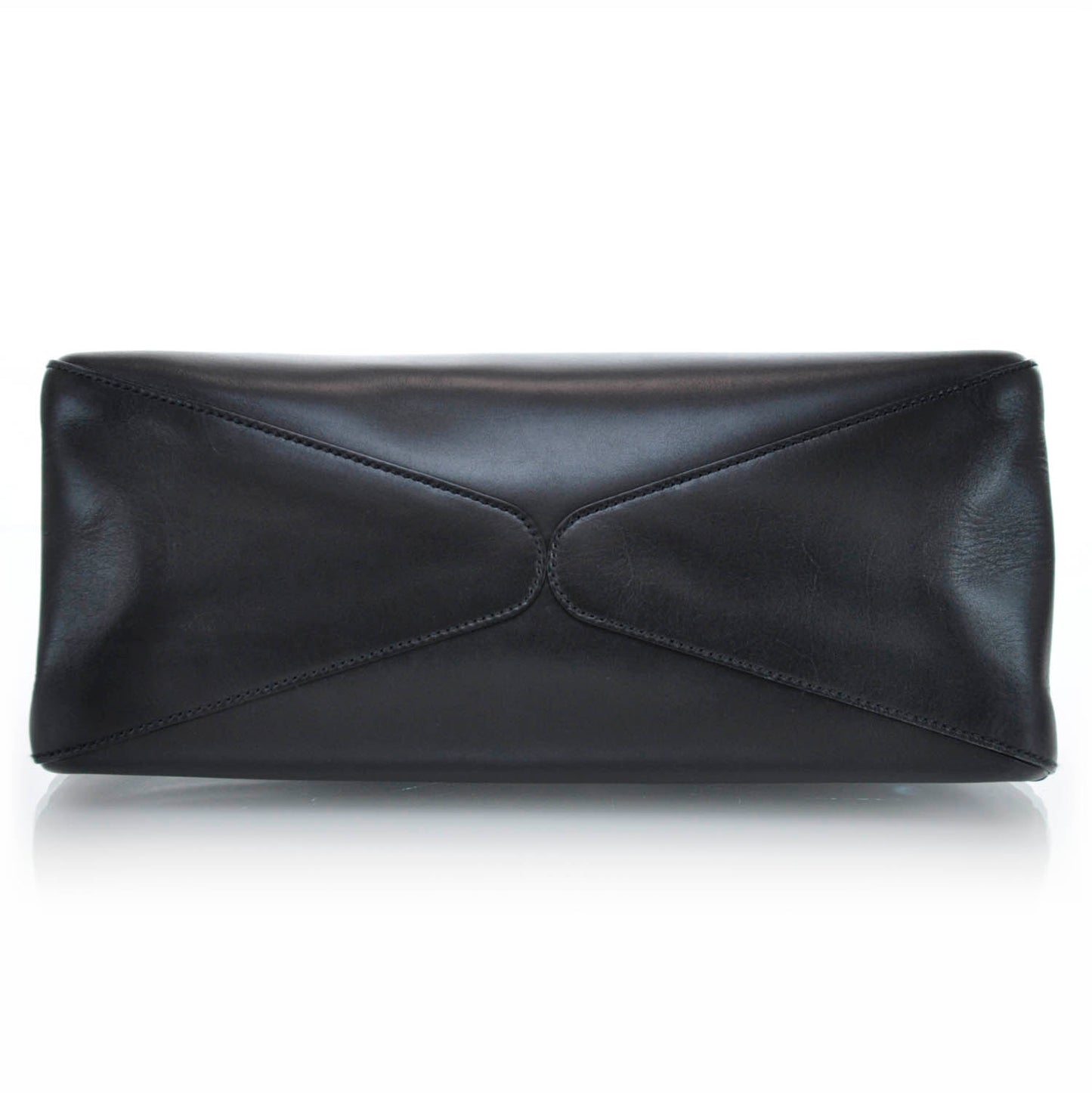 Leather Whipstitch Wooden Handle Shoulder Bag Black