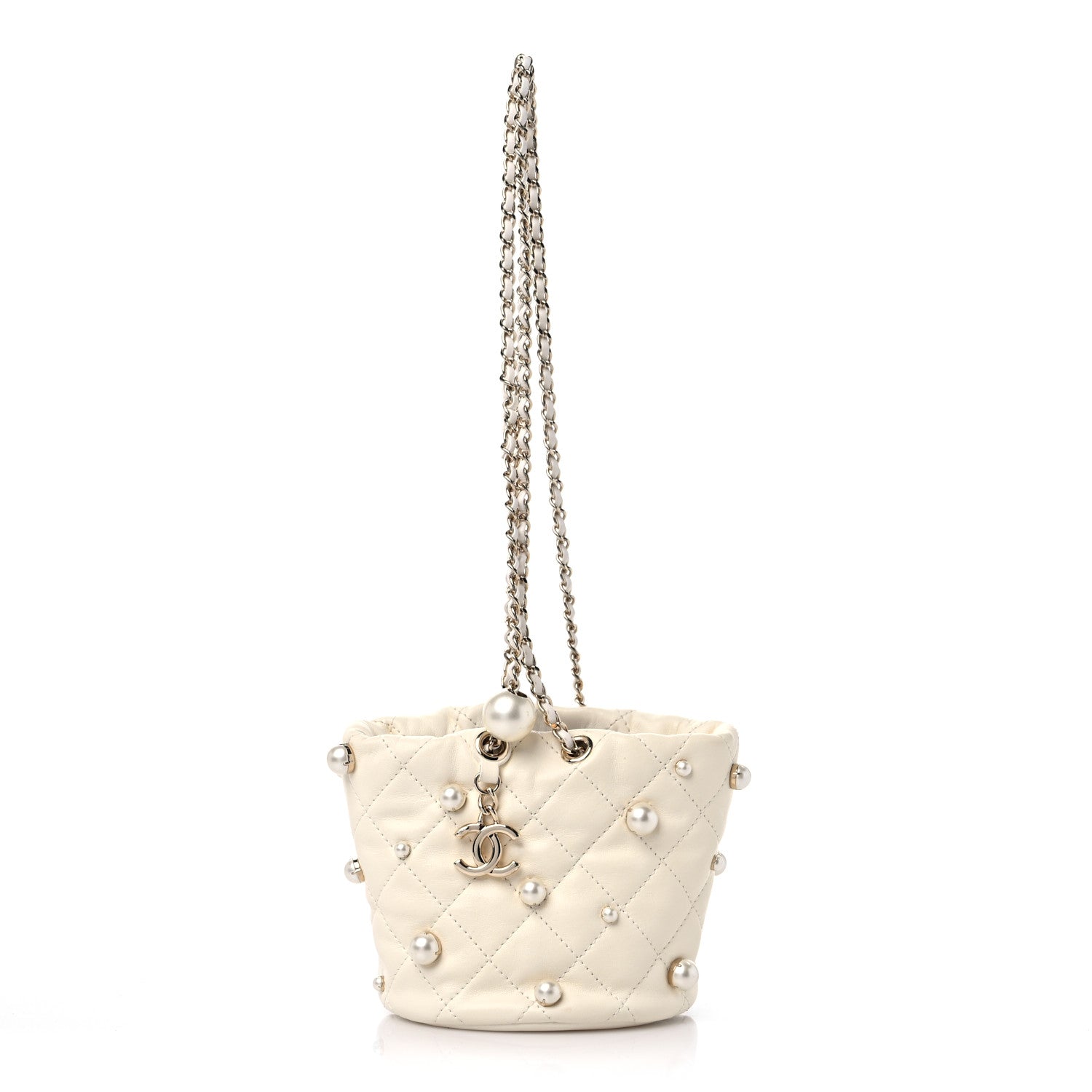 Chanel Lambskin Quilted Pearl Mini About Pearls Drawstring Bag White 1 of 11