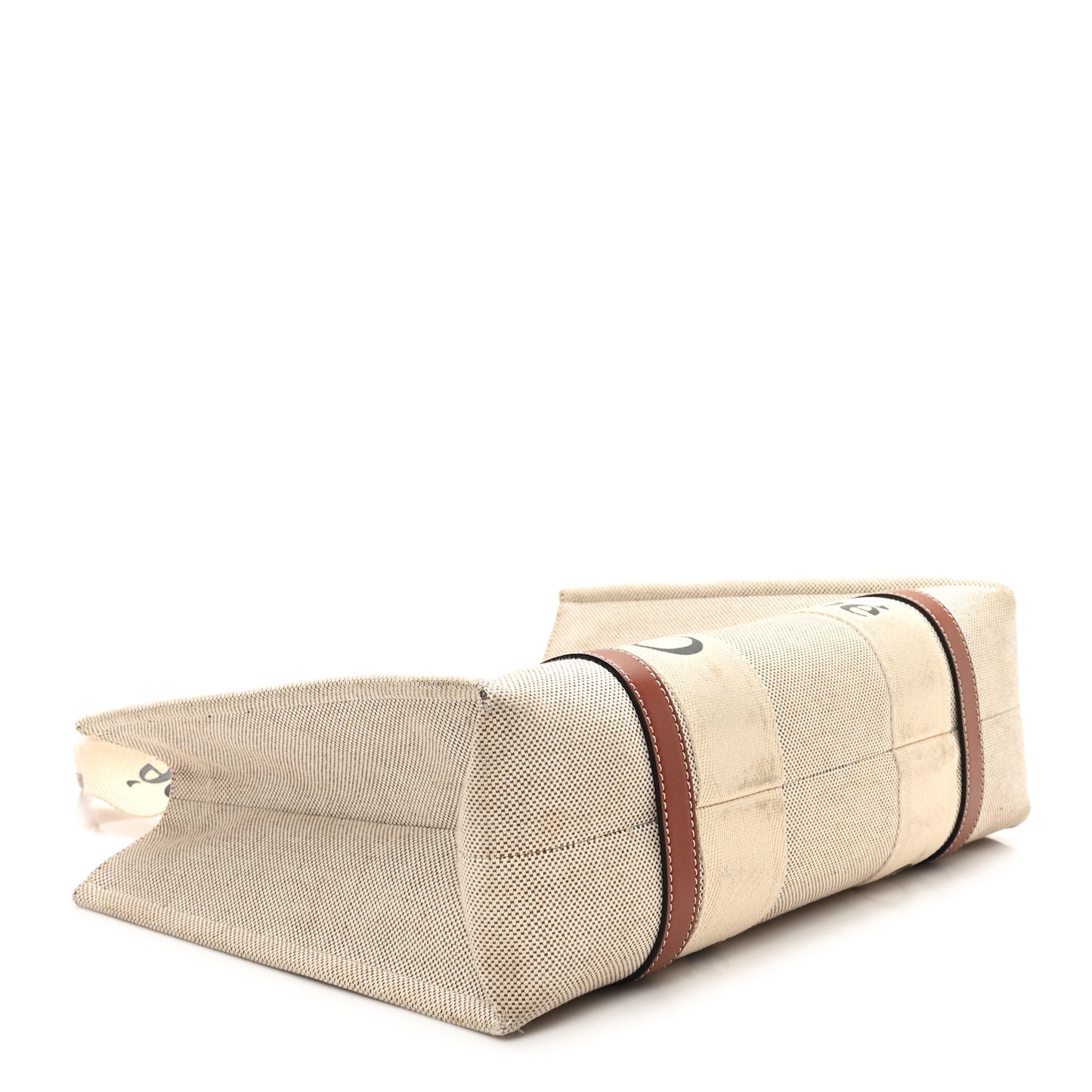 Linen Calfskin Medium Woody Ribbon Tote White Brown
