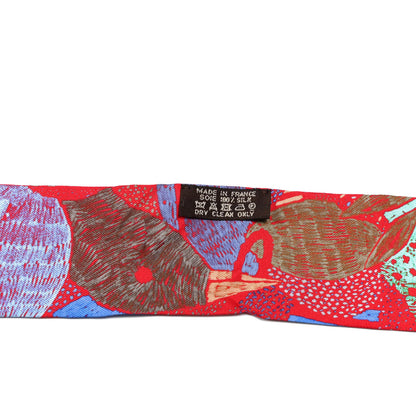 Hermes Silk Chacun Fait Son Nid Twilly Rouge Bleu Violet 2 of 4