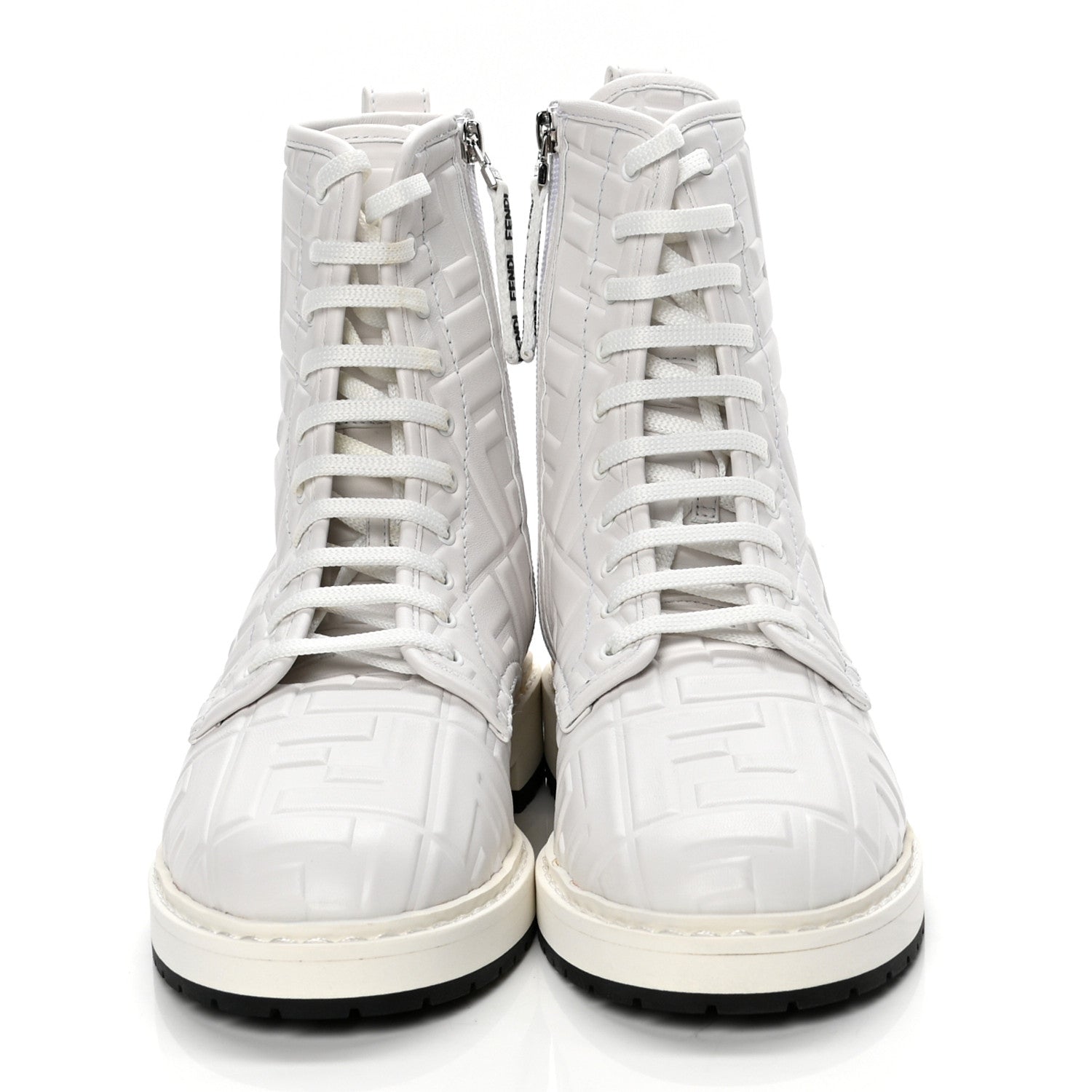 Fendi Nappa FF Embossed Womens Biker Boots 40 Snow 2 of 10