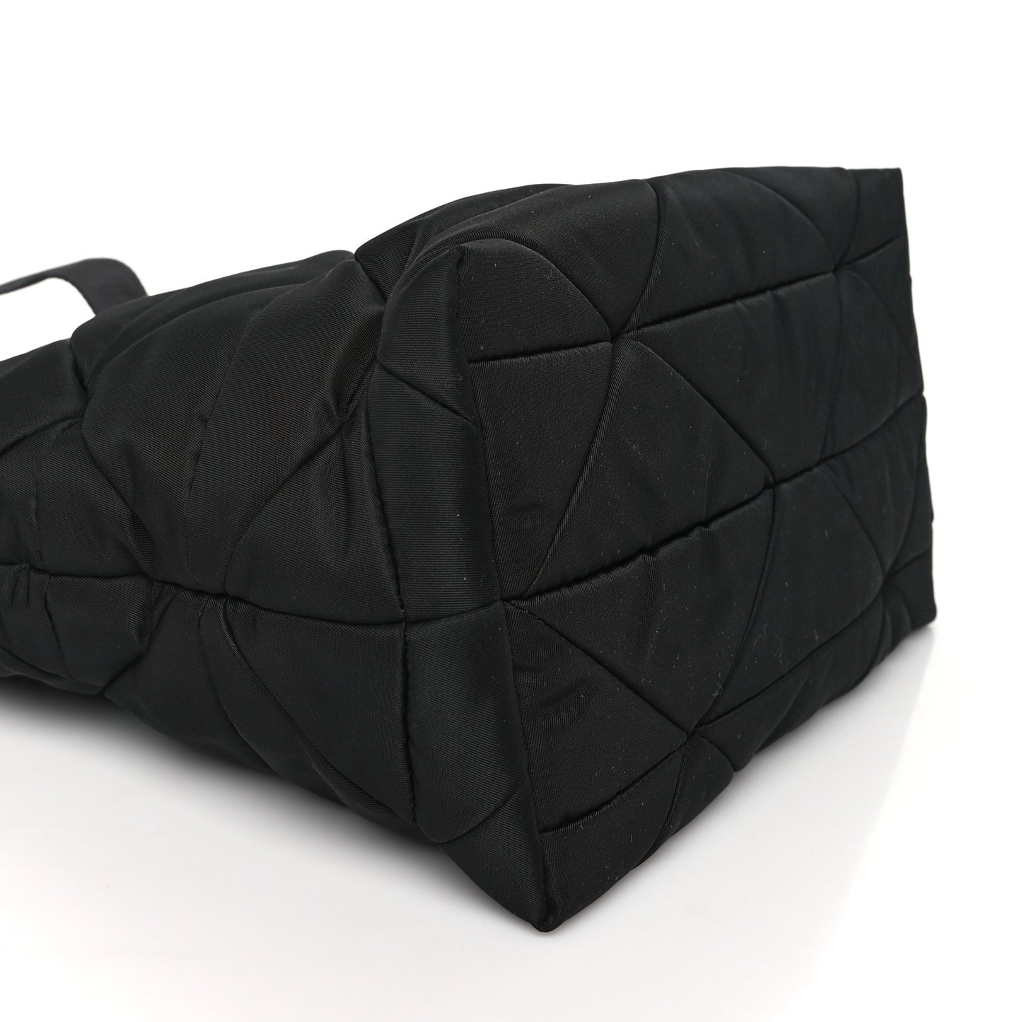 Re-Nylon Nappa Triangle Quilted Padded Double Handled Zip Pocket Tote Black