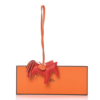 Hermes Milo Lambskin Grigri Rodeo Horse Bag Charm PM Rouge Rose Indien Jaipur Feu 8 of 8