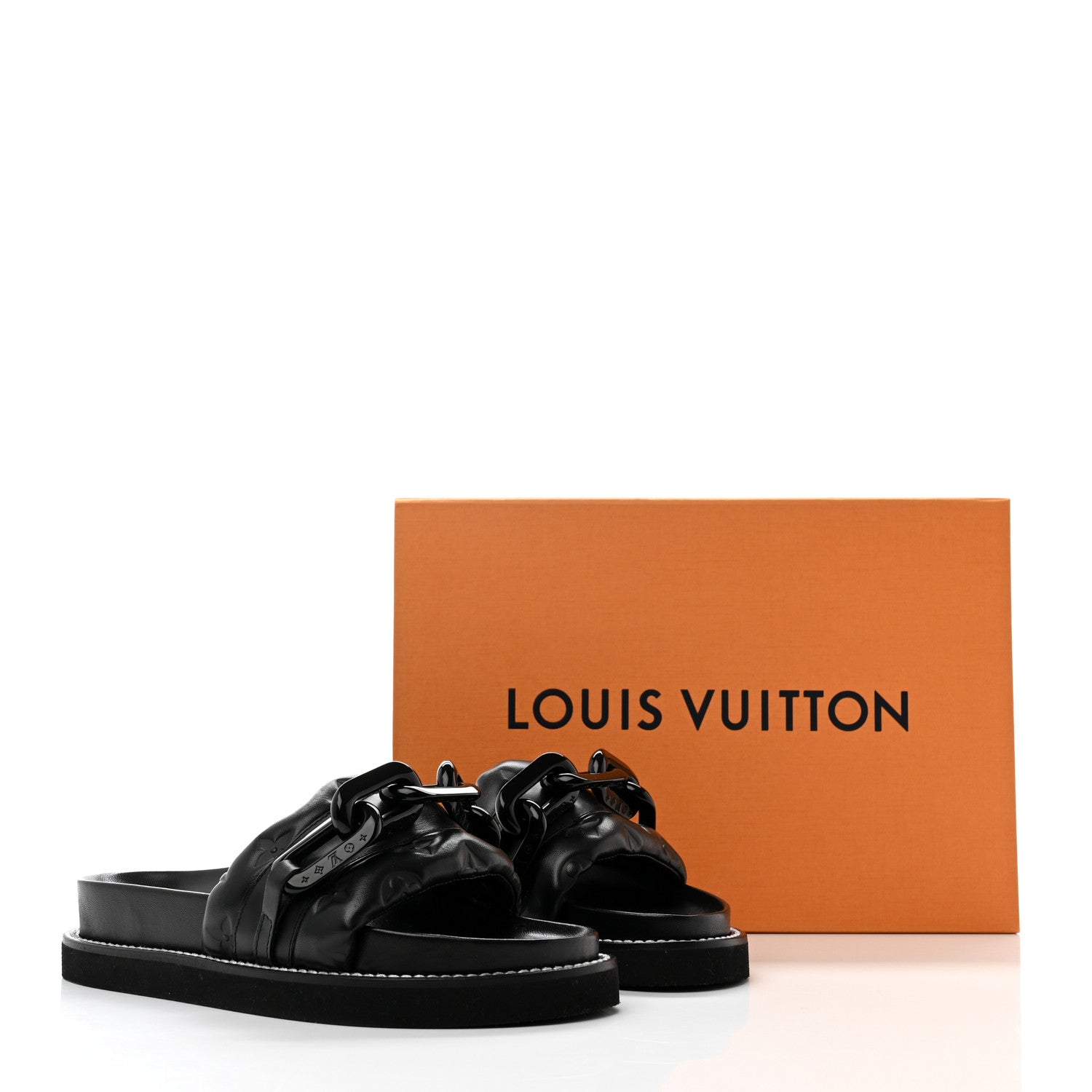 Louis Vuitton Calfskin Embossed Monogram Sunset Flat Comfort Mule 36 Black 9 of 9