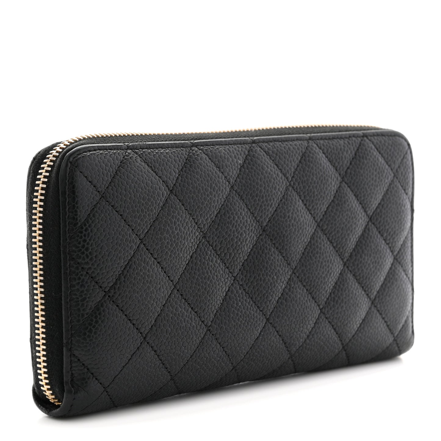 Caviar Quilted Large Gusset Zip Around Wallet Black