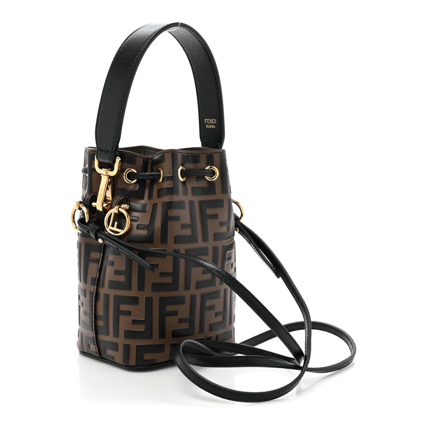 Vitello Liberty F is Fendi Bi-Color FF 1974 Embossed Mini Mon Tresor Bucket Bag Maya Black