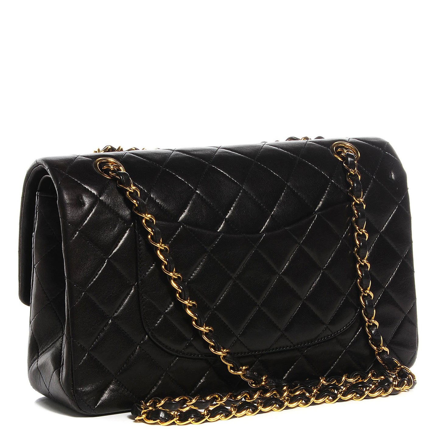 Lambskin Quilted Medium Double Flap Black