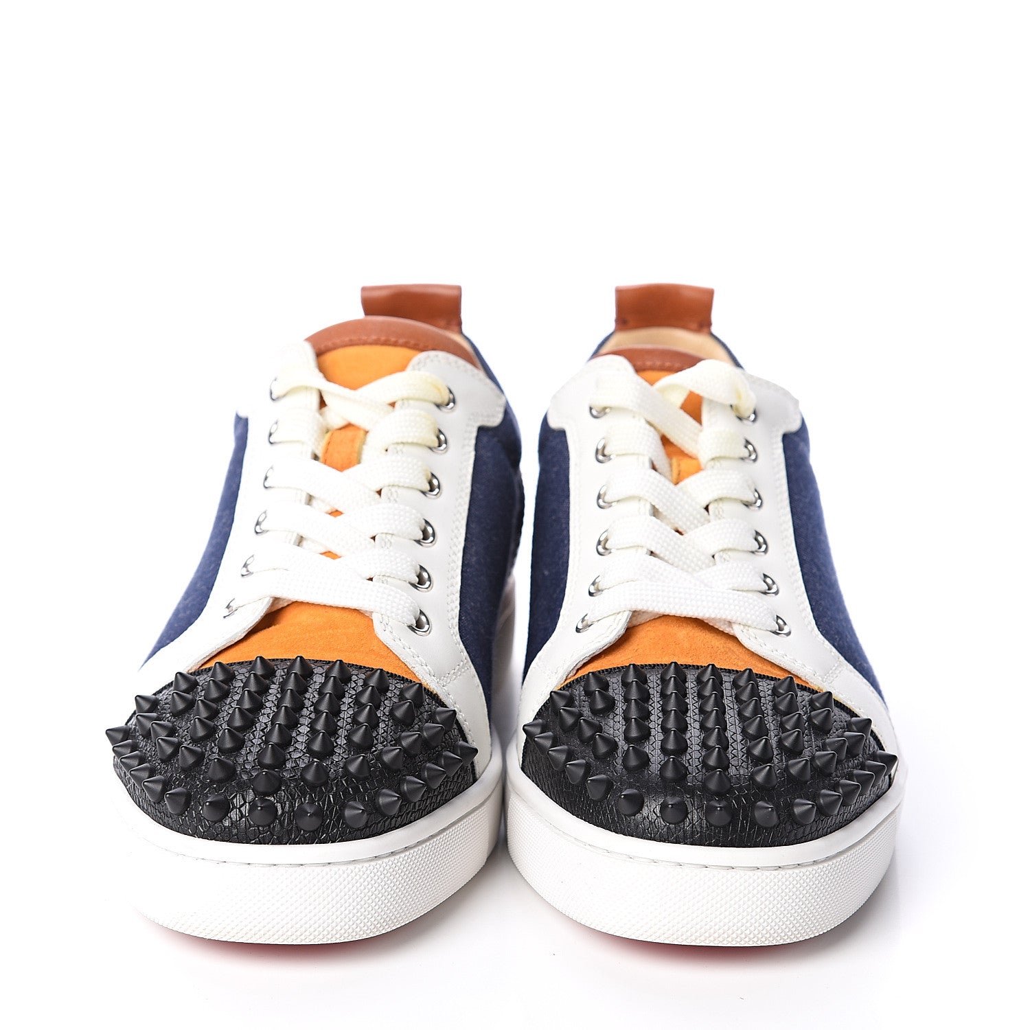 Christian Louboutin Denim Veau Velours Nappa Mens Louis Junior Spikes Flat Sneakers 41 Blue Full Moon Multicolor 2 of 7