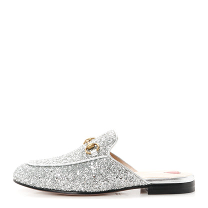 Gucci Glitter Womens Princetown Slippers 36 Silver 1 of 9