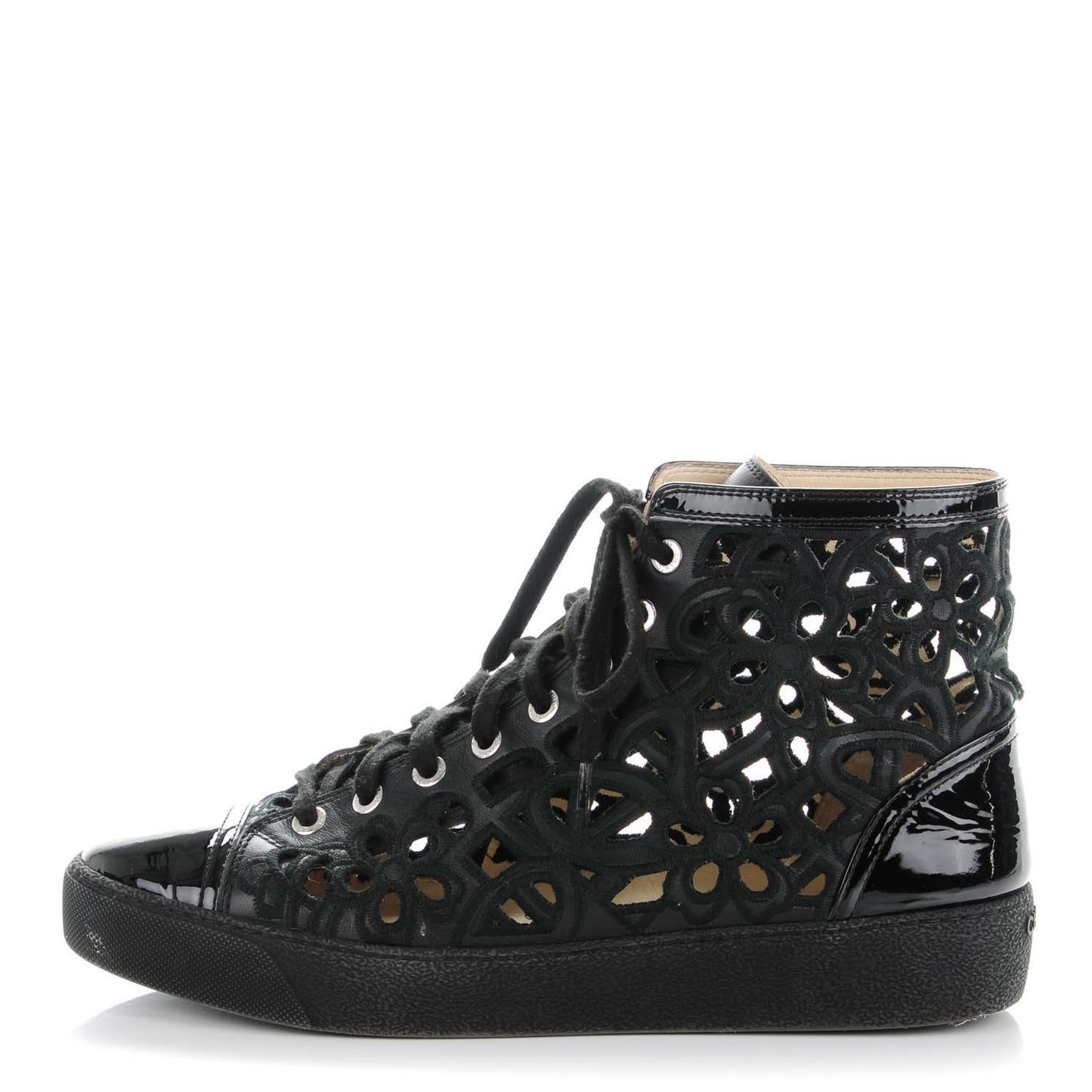 Patent Grained Goatskin Hollow Out Flower Sneakers 39 Black