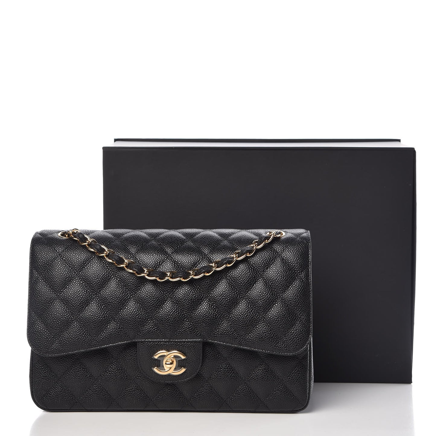 Caviar Quilted Jumbo Double Flap Black