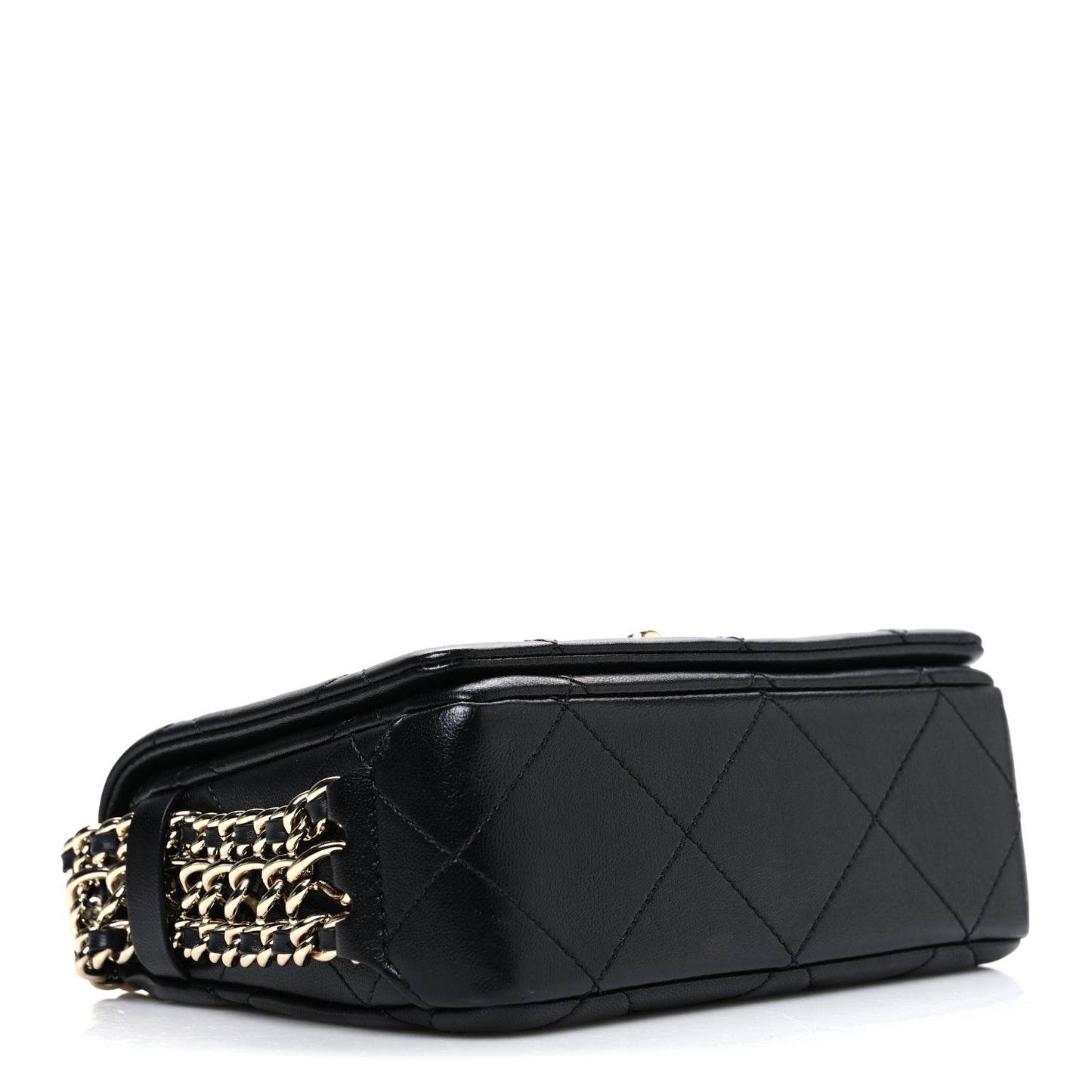 Lambskin Quilted Mini Chain Rows Flap Black