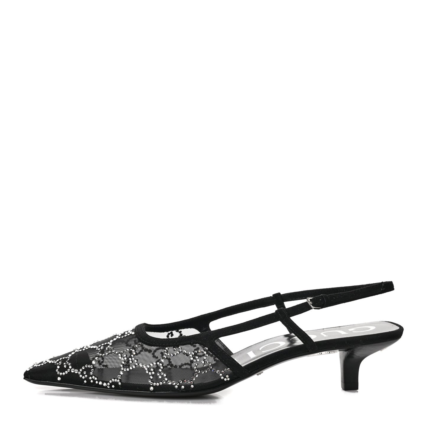 Tela Retino Kid Scamosciato Crystal GG Monogram Square G 35mm Slingback Pumps 40 Black