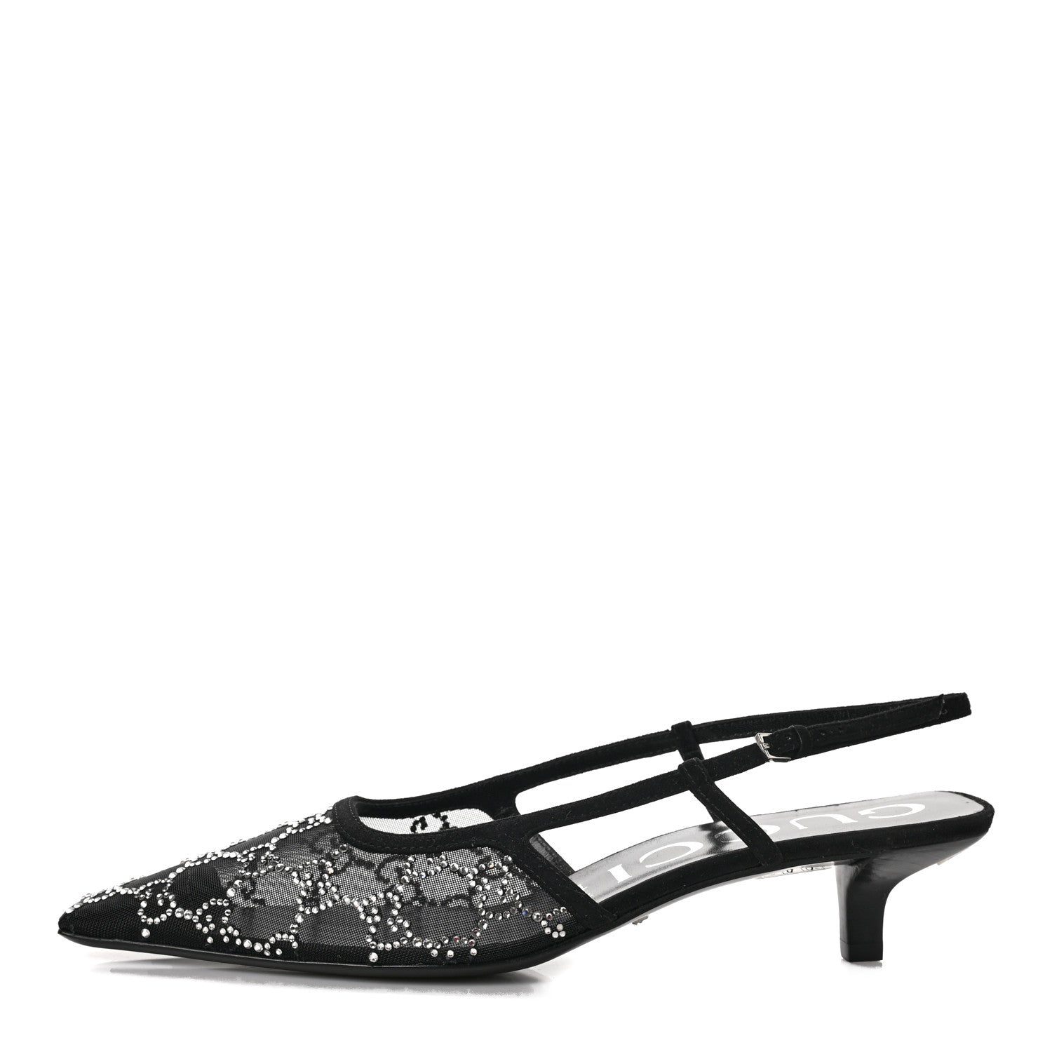 Gucci Tela Retino Kid Scamosciato Crystal GG Monogram Square G 35mm Slingback Pumps 40 Black 1 of 7