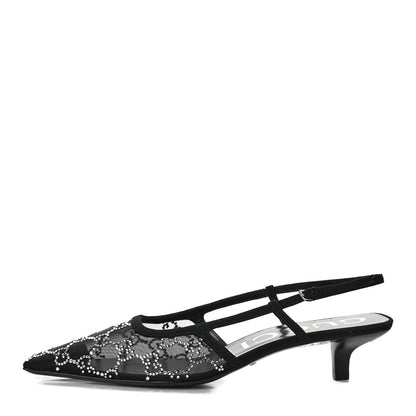 Gucci Tela Retino Kid Scamosciato Crystal GG Monogram Square G 35mm Slingback Pumps 40 Black 1 of 7