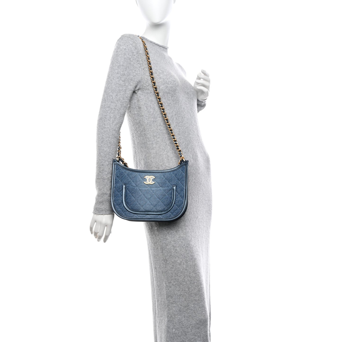 Washed Denim Quilted Hobo Blue