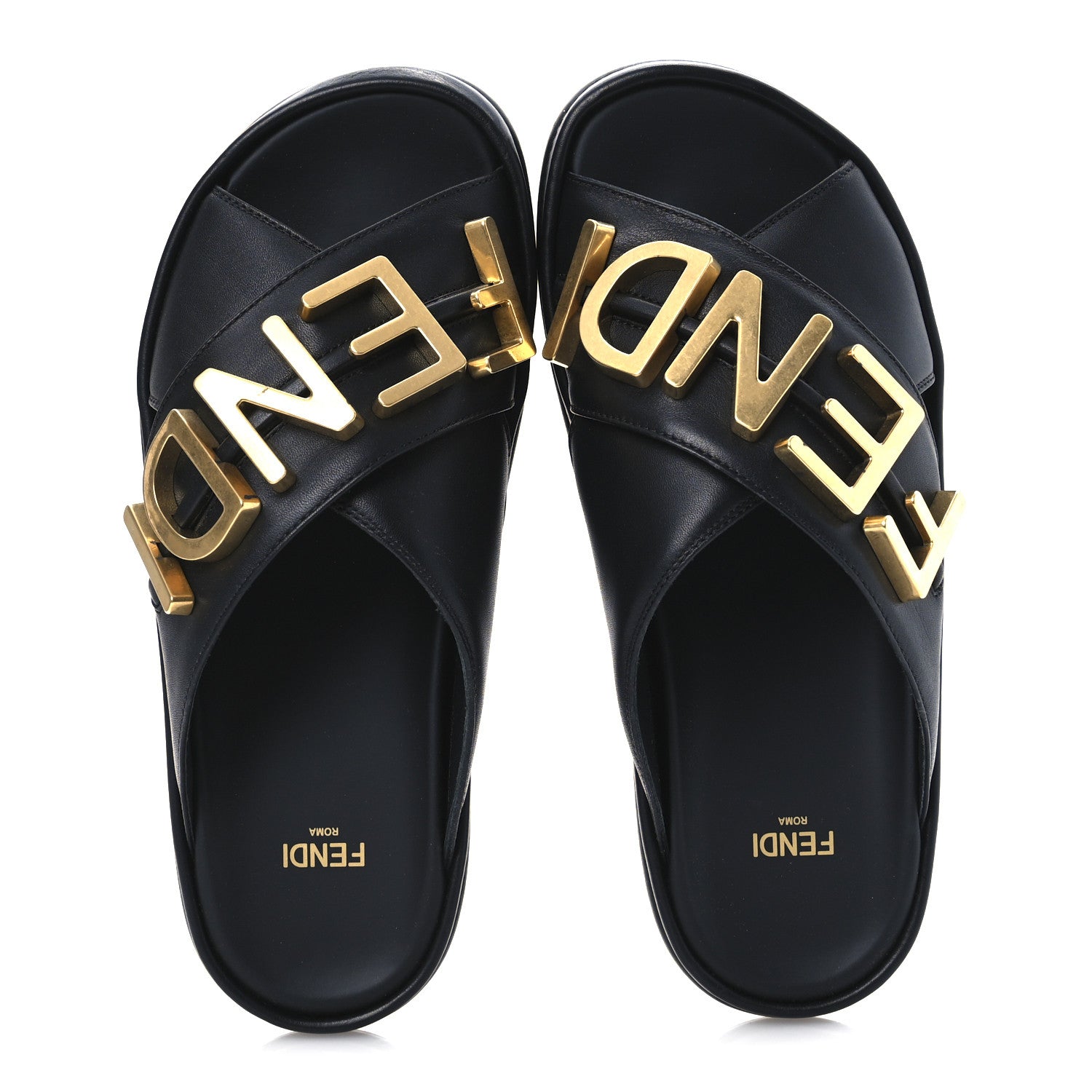 Fendi Vitello Womens Fendigraphy Slide Sandals 36 Black 2 of 14