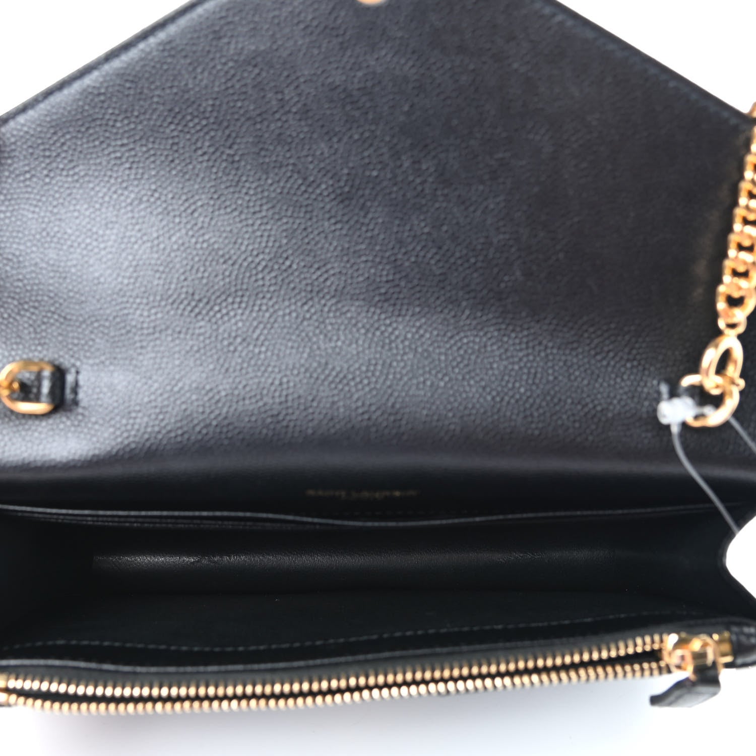 Saint Laurent Grain De Poudre Matelasse Chevron Monogram Envelope Chain Wallet Black 4 of 4