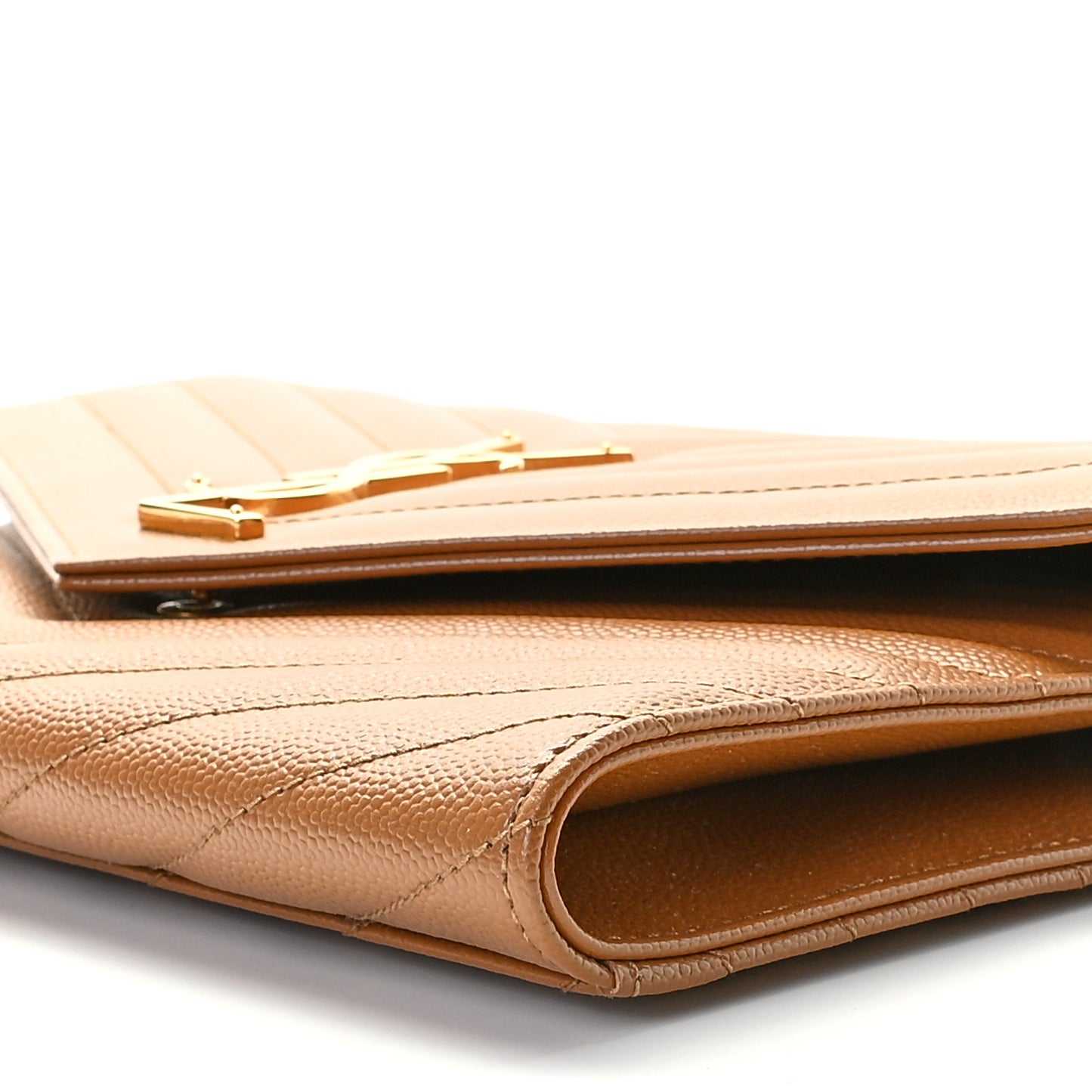 Grain De Poudre Matelasse Chevron Monogram Cassandre Flap Pouch Natural Dark