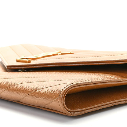Saint Laurent Grain De Poudre Matelasse Chevron Monogram Cassandre Flap Pouch Natural Dark 7 of 8