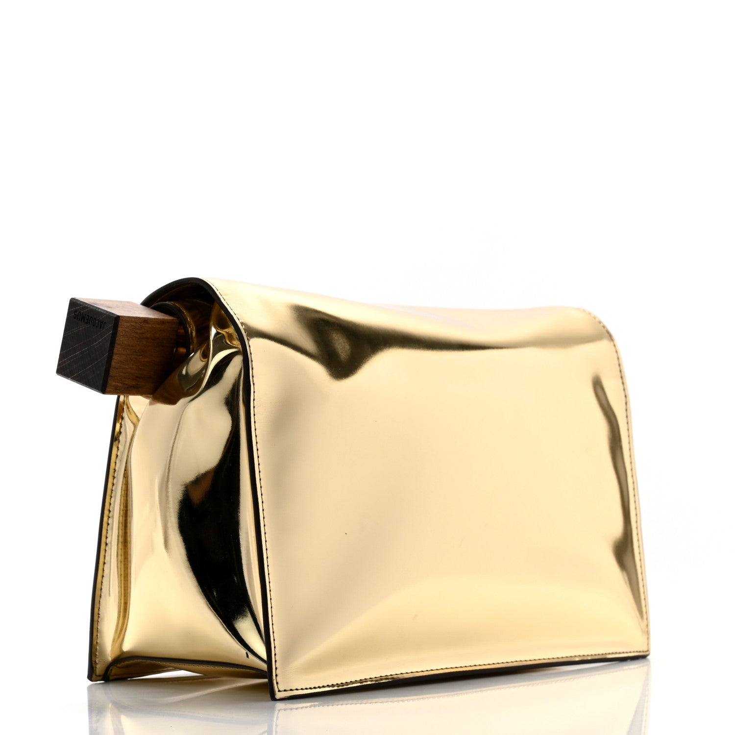 Jacquemus Metallic Patent Calfskin La Pochette Rond Carre Gold 3 of 7