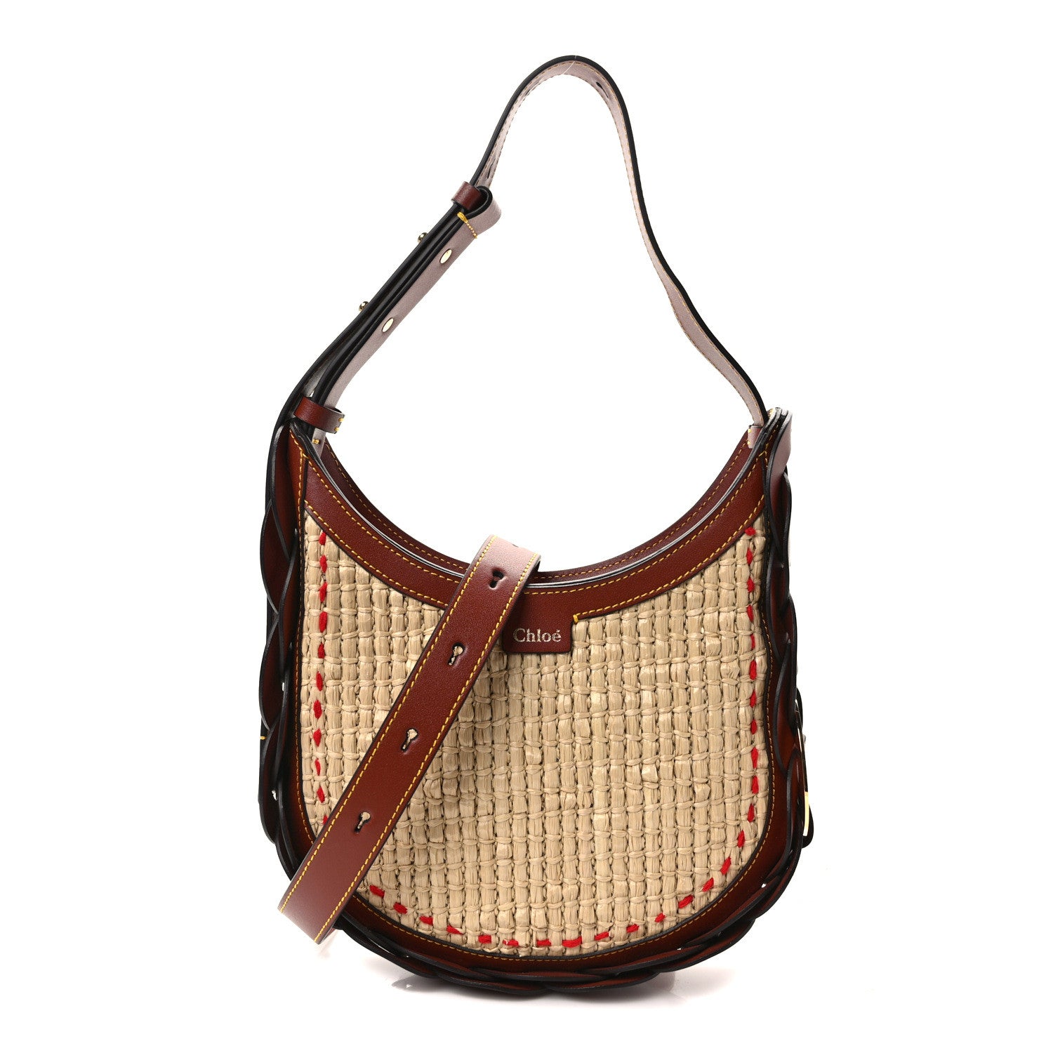 Chloe Calfskin Raffia Embroidered Small Darryl Hobo Sepia Brown 1 of 10