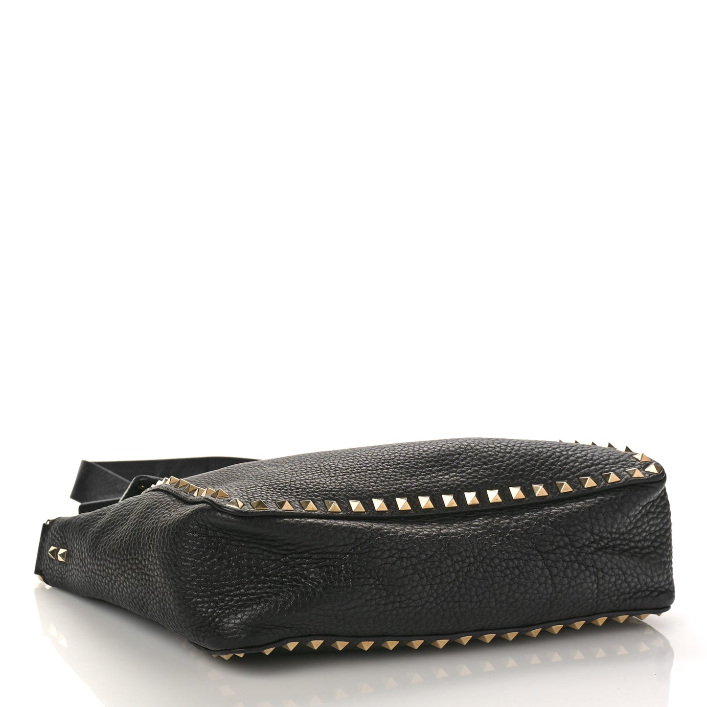 Pebbled Calfskin Rockstud Flip Lock Flap Messenger Satchel Black