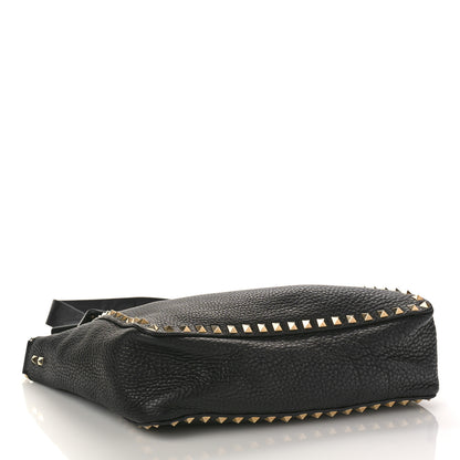 Valentino Garavani Pebbled Calfskin Rockstud Flip Lock Flap Messenger Satchel Black 4 of 9