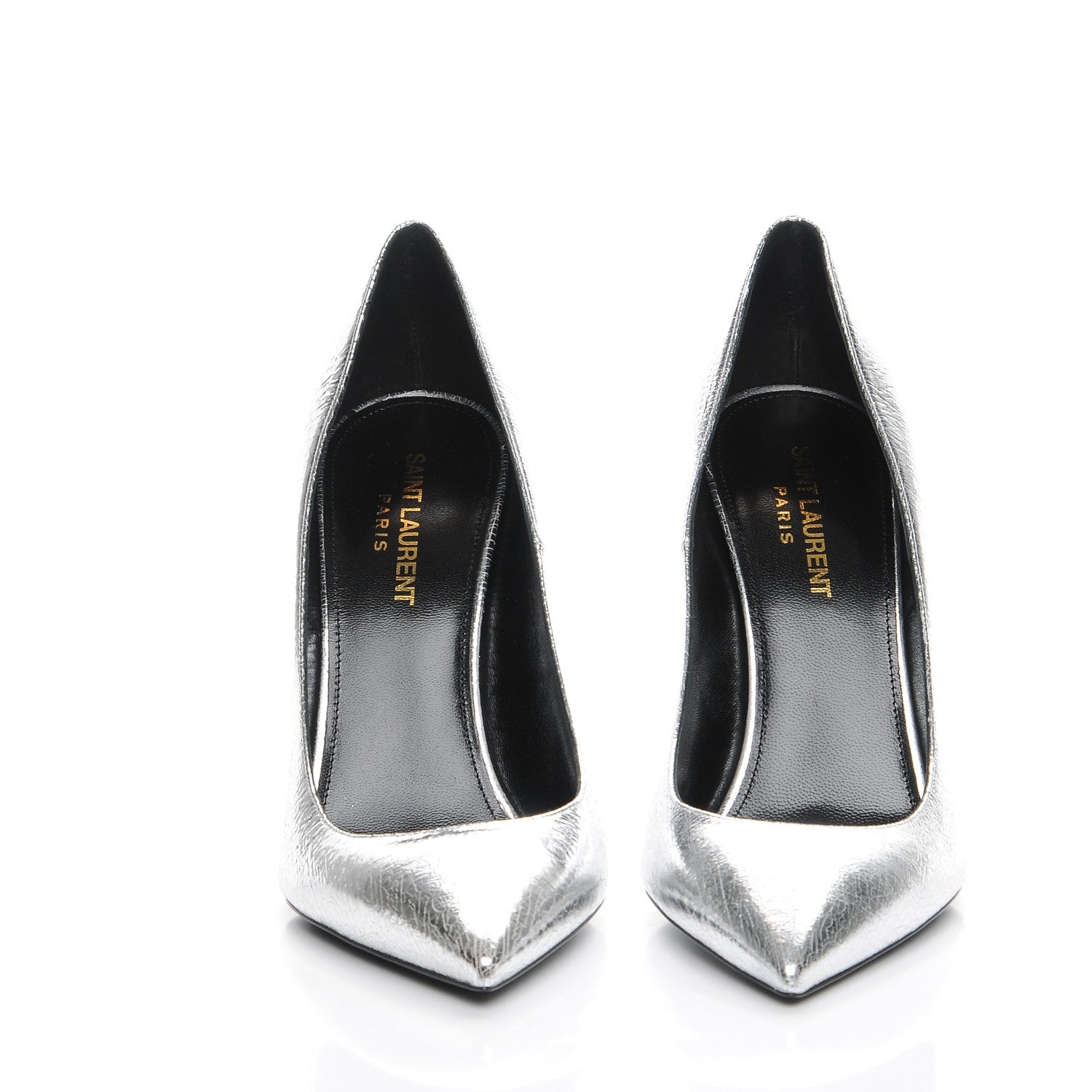 Saint Laurent Metallic Cracked Goatskin Anja 105 Pumps 38.5 Argento 2 of 9