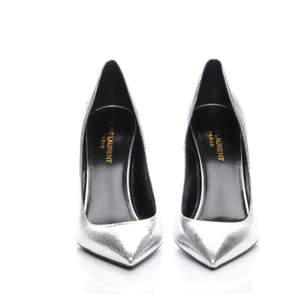 Saint Laurent Metallic Cracked Goatskin Anja 105 Pumps 38.5 Argento 2 of 9