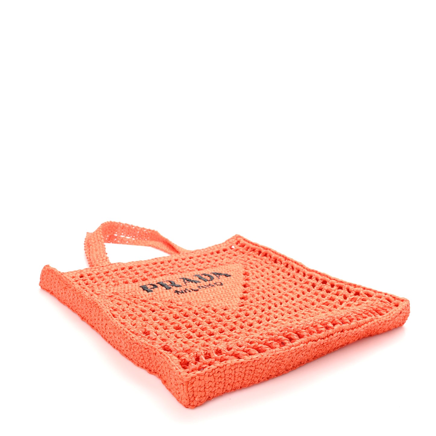Yarn Raffia Effect Crochet Logo Embroidered Tote Bag Arancio