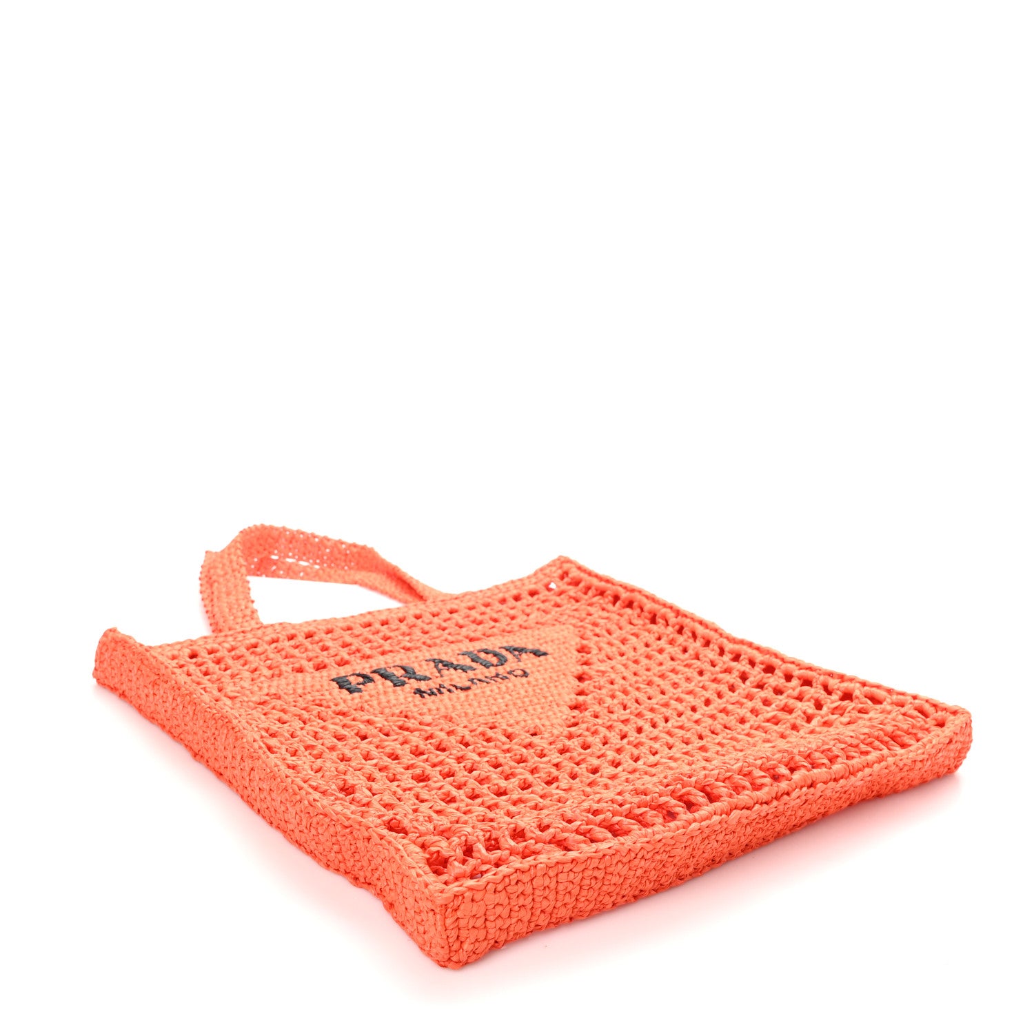 Prada Yarn Raffia Effect Crochet Logo Embroidered Tote Bag Arancio 4 of 9