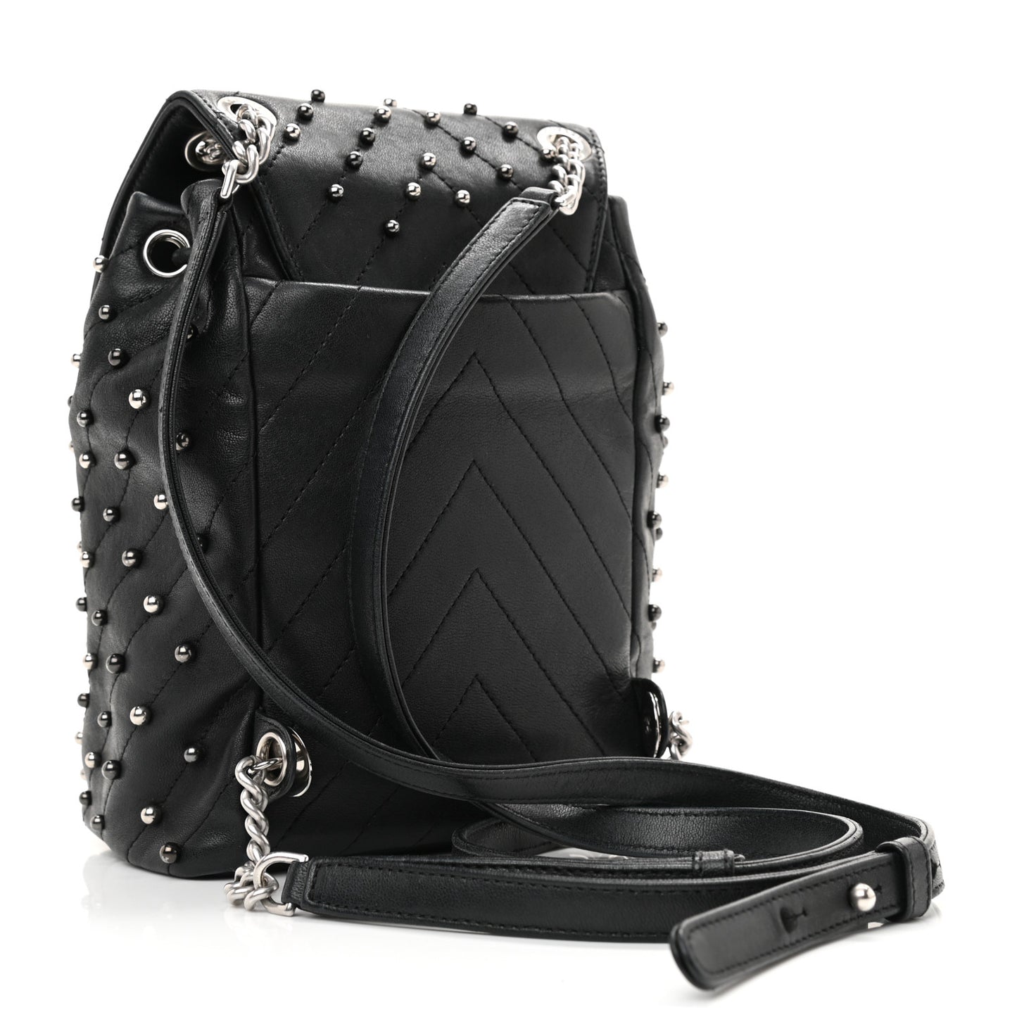 Lambskin Chevron Quilted Studded Stud Wars Backpack Black