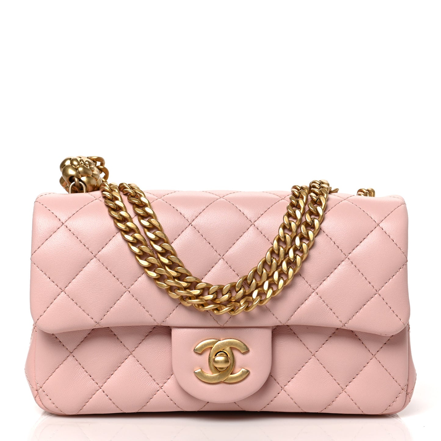 Lambskin Quilted Mini Rectangular Sweet Camellia Flap Light Pink
