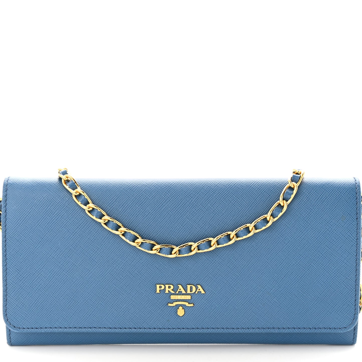 Saffiano Metal Oro Chain Wallet Cobalto