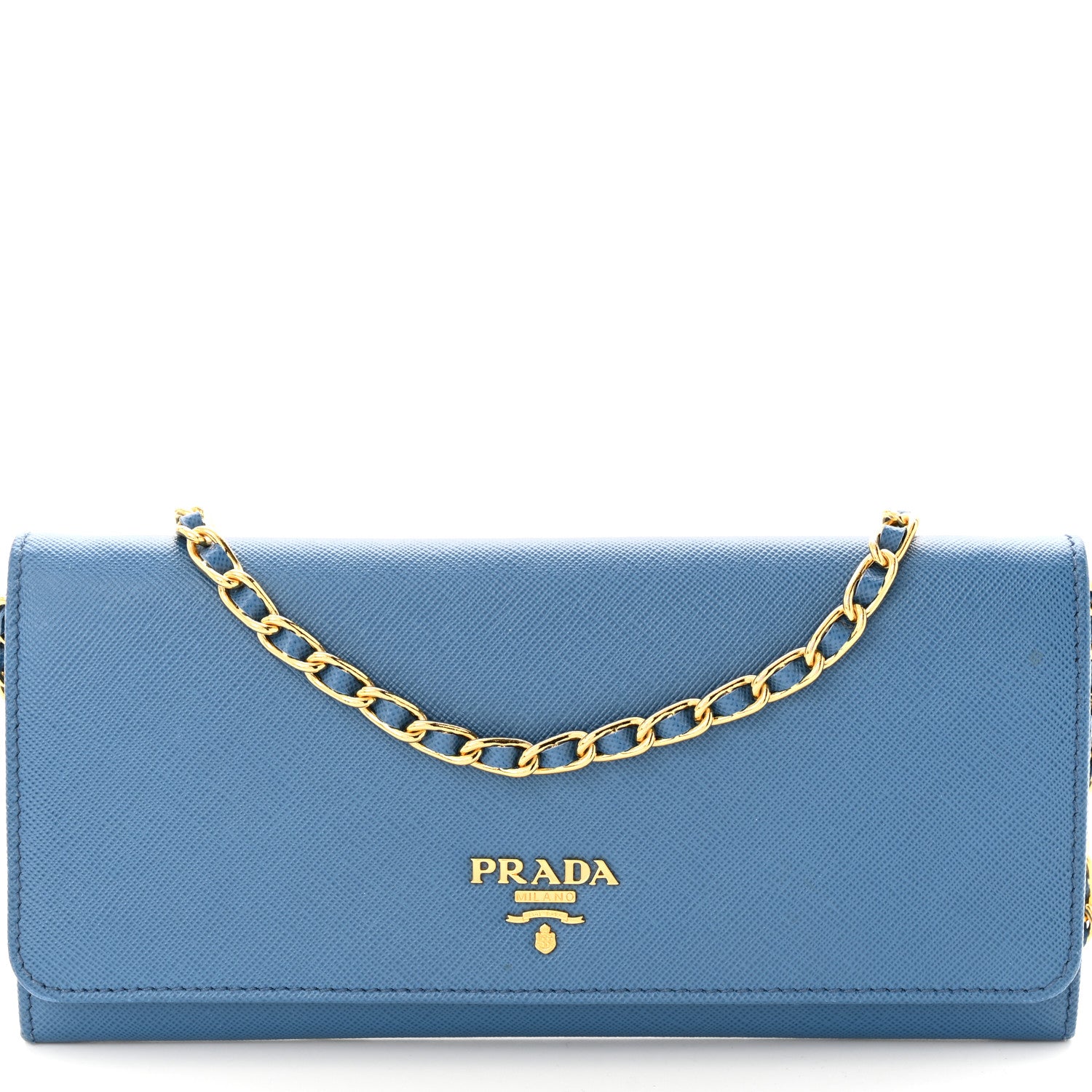 Prada Saffiano Metal Oro Chain Wallet Cobalto 9 of 11