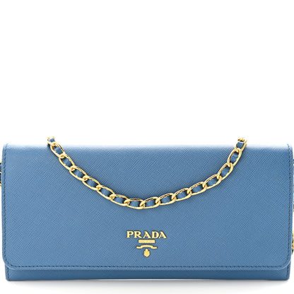 Prada Saffiano Metal Oro Chain Wallet Cobalto 9 of 11
