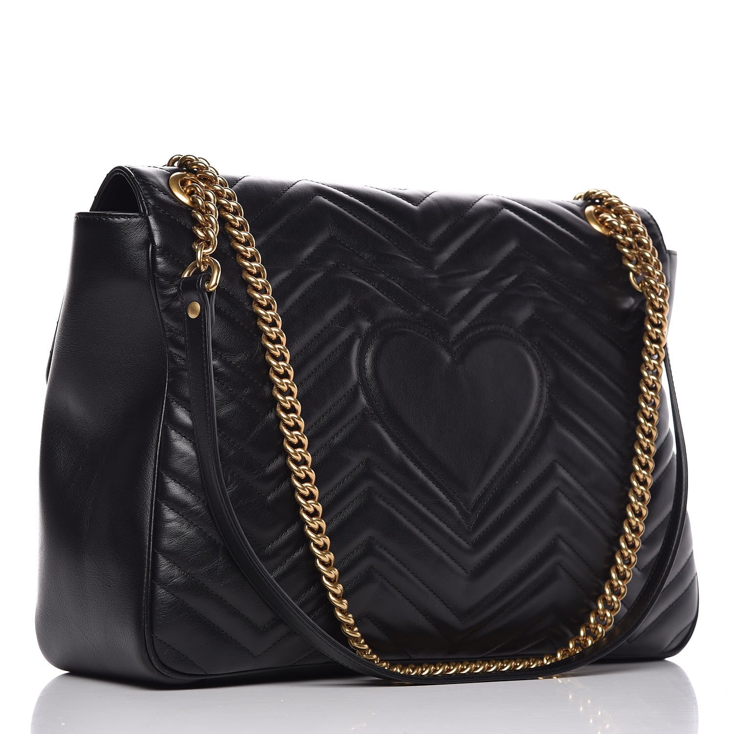 Gucci Calfskin Matelasse Large GG Marmont Shoulder Bag Black 3 of 12