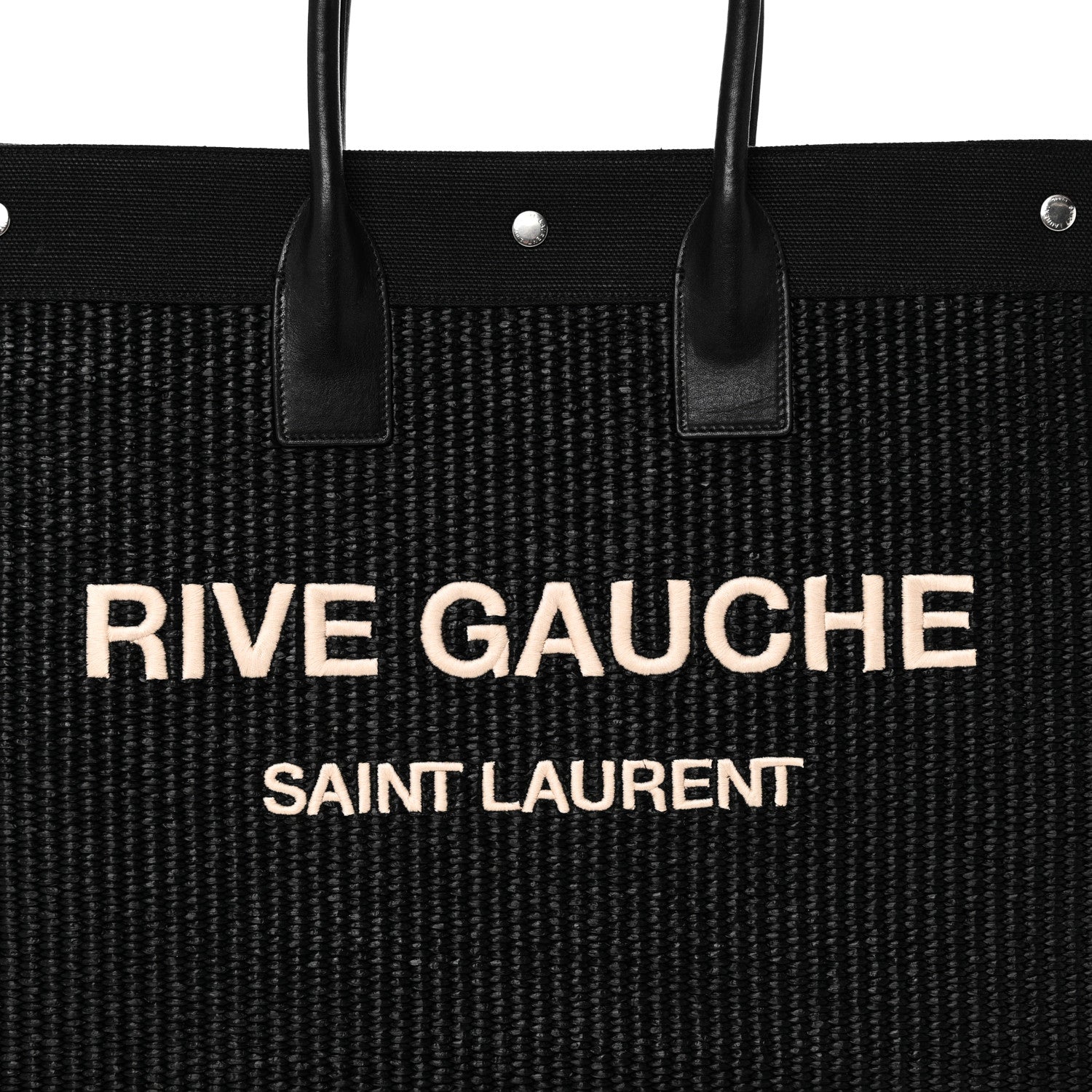 Saint Laurent Raffia Linen Calfskin Rive Gauche Tote Black 8 of 10