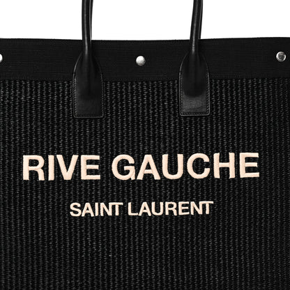 Saint Laurent Raffia Linen Calfskin Rive Gauche Tote Black 8 of 10