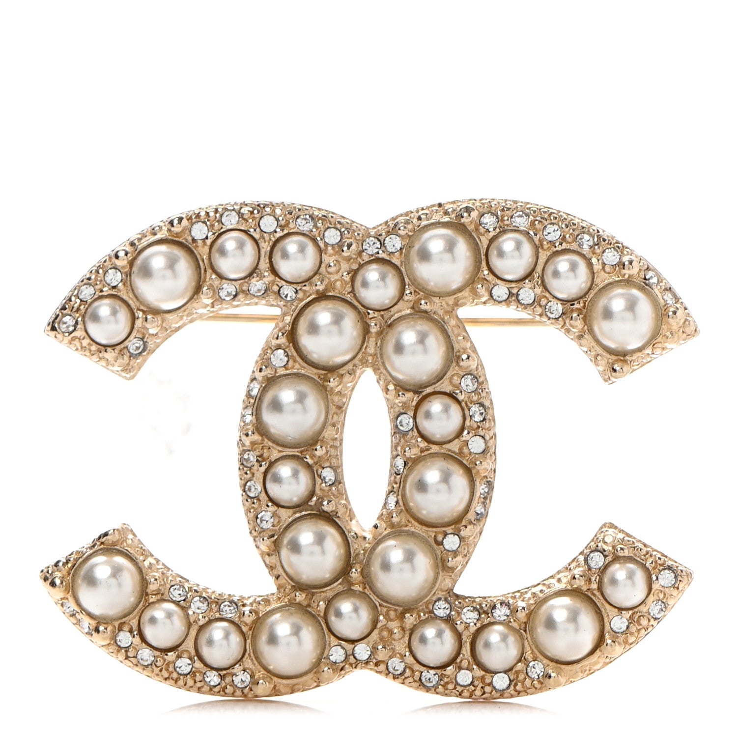 Chanel Pearl Crystal CC Brooch Gold 1 of 6