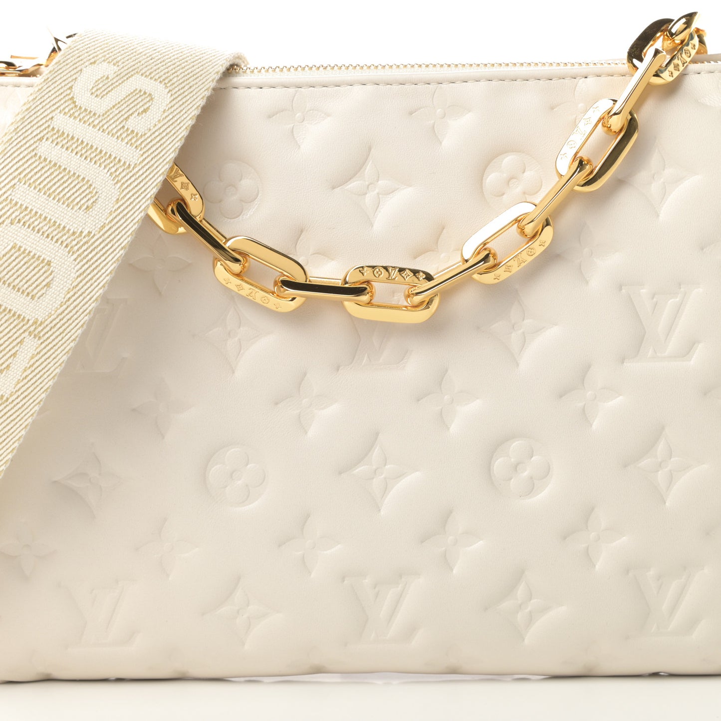 Lambskin Embossed Monogram Coussin PM Beige Cream